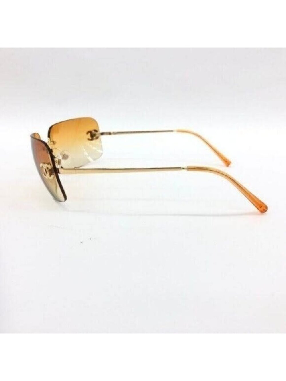 Chanel Vintage Sunglasses Rhinestone CC Logo Rimless Gradient Gold Orange - Picture 4 of 10